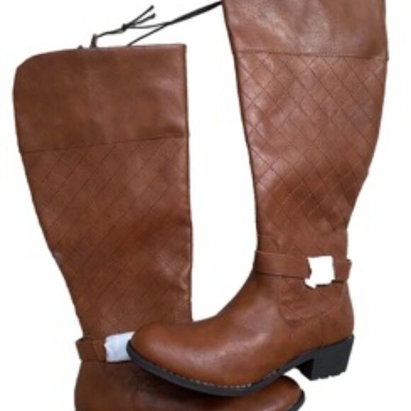 St. John's Bay Deer Cognac Brown Synthetic Tall Riding Boot Quilted Size 7 - Picture 2 of 4